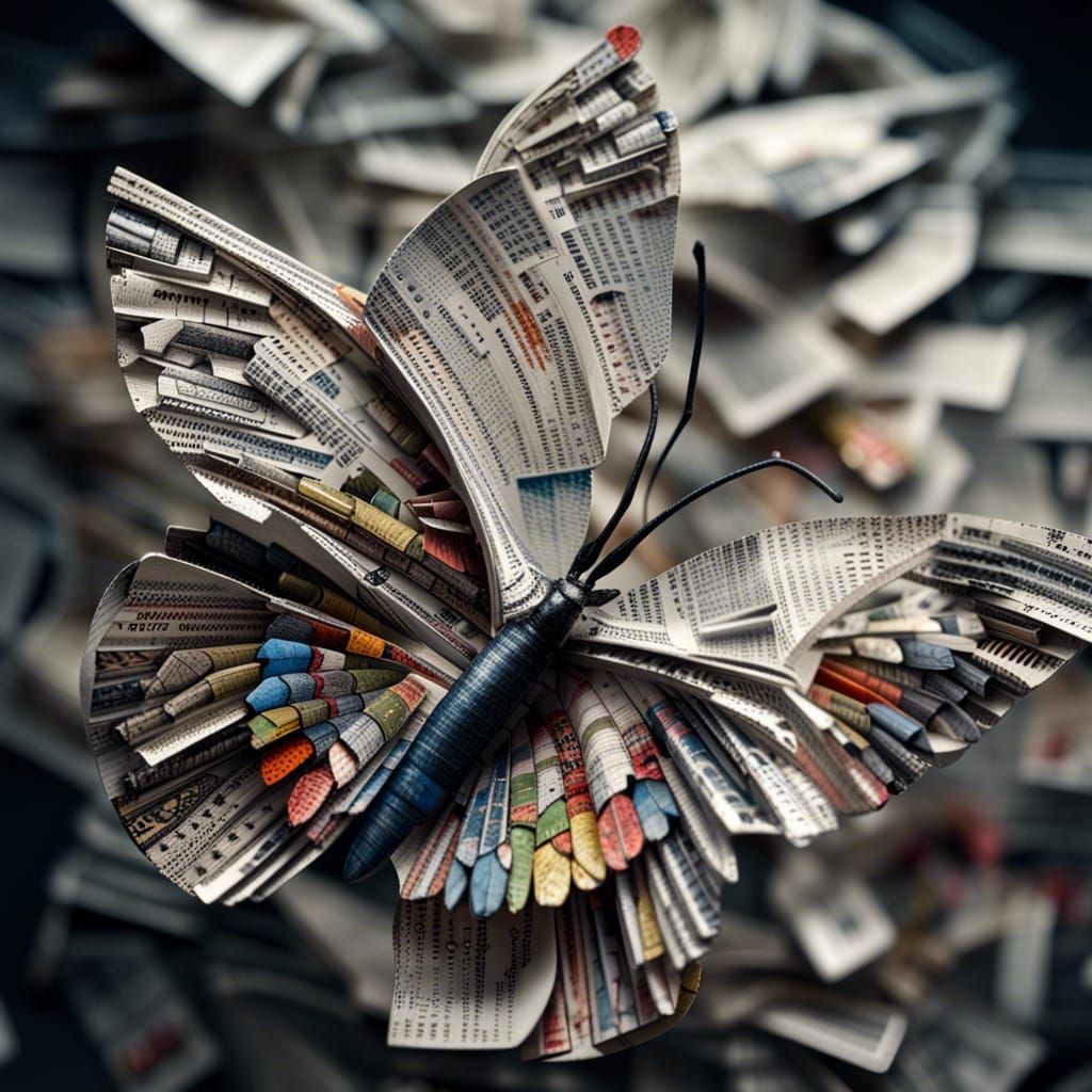 Newspaper Butterfly Digital Art in Ultra Resolution