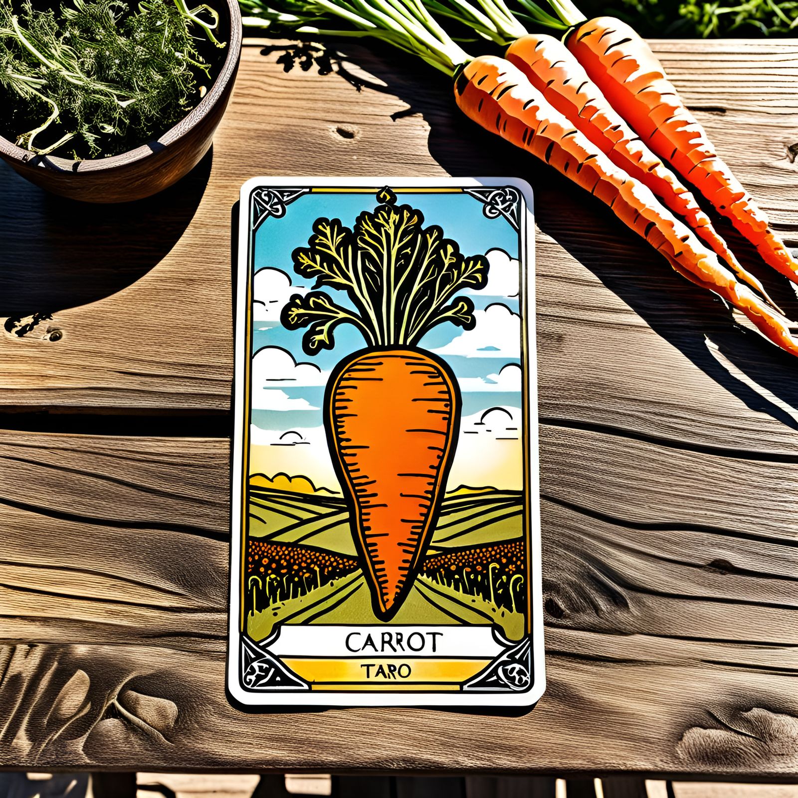 Carrot Tarot Card in Sunlight