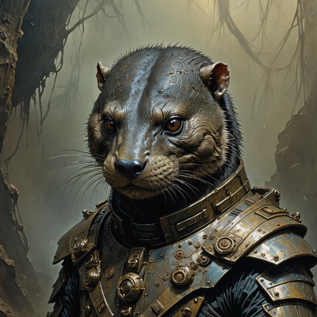 Futuristic Otter Portrait in Grimdark Cyberpunk Style