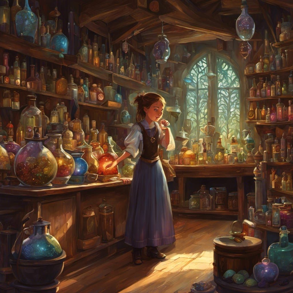 Girl in Potion Shop, Fantasy Art Style