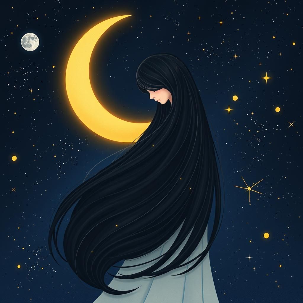 A golden crescent moon