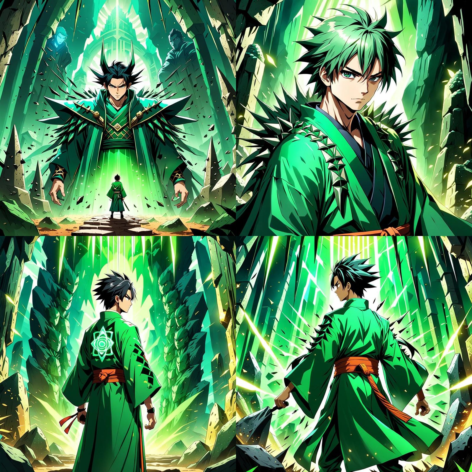 Anime Man in Kimono with Earth Magic