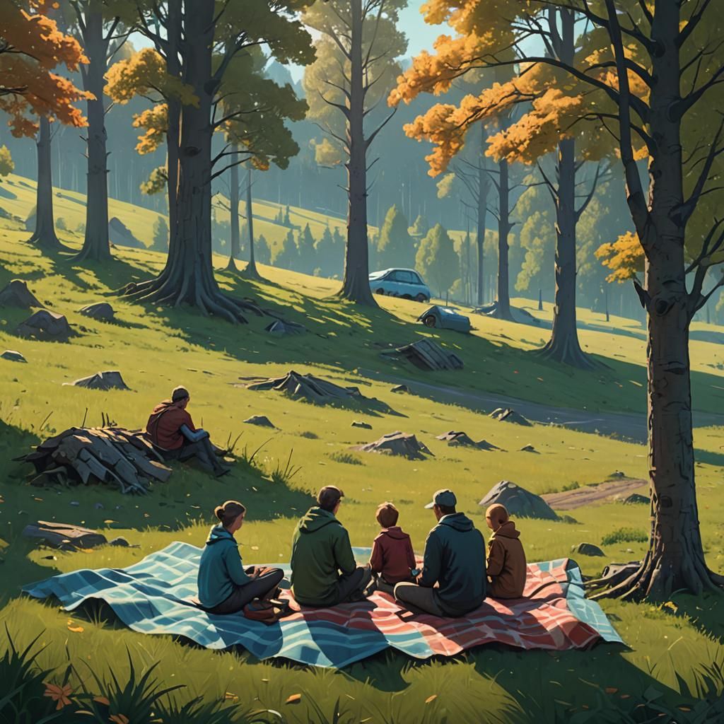 Family Picnic in Fantastical Landscape Concept Art