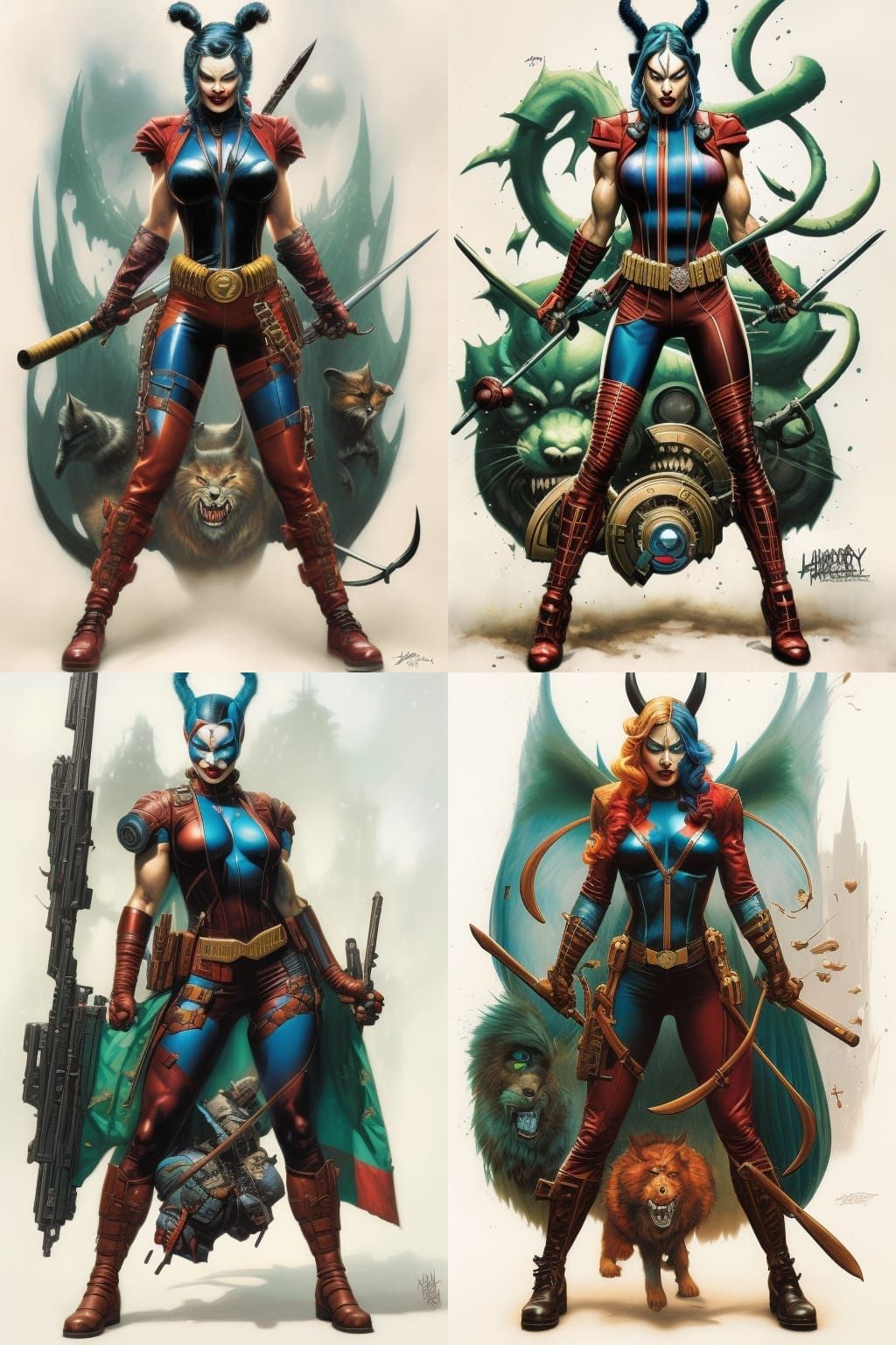 Muscular Harley Quinn Crayon Caricature