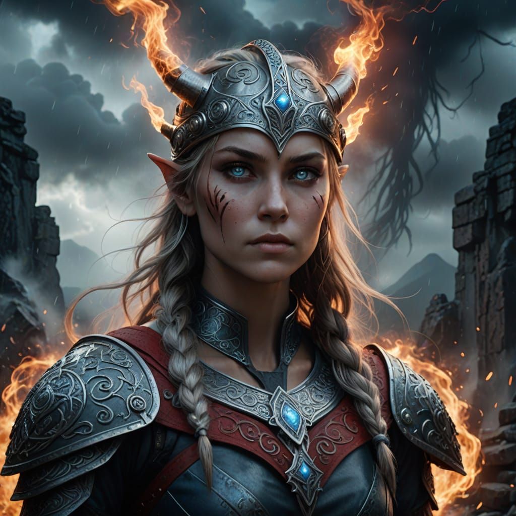 Viking Warrior Queen in Hyperrealistic Portrait