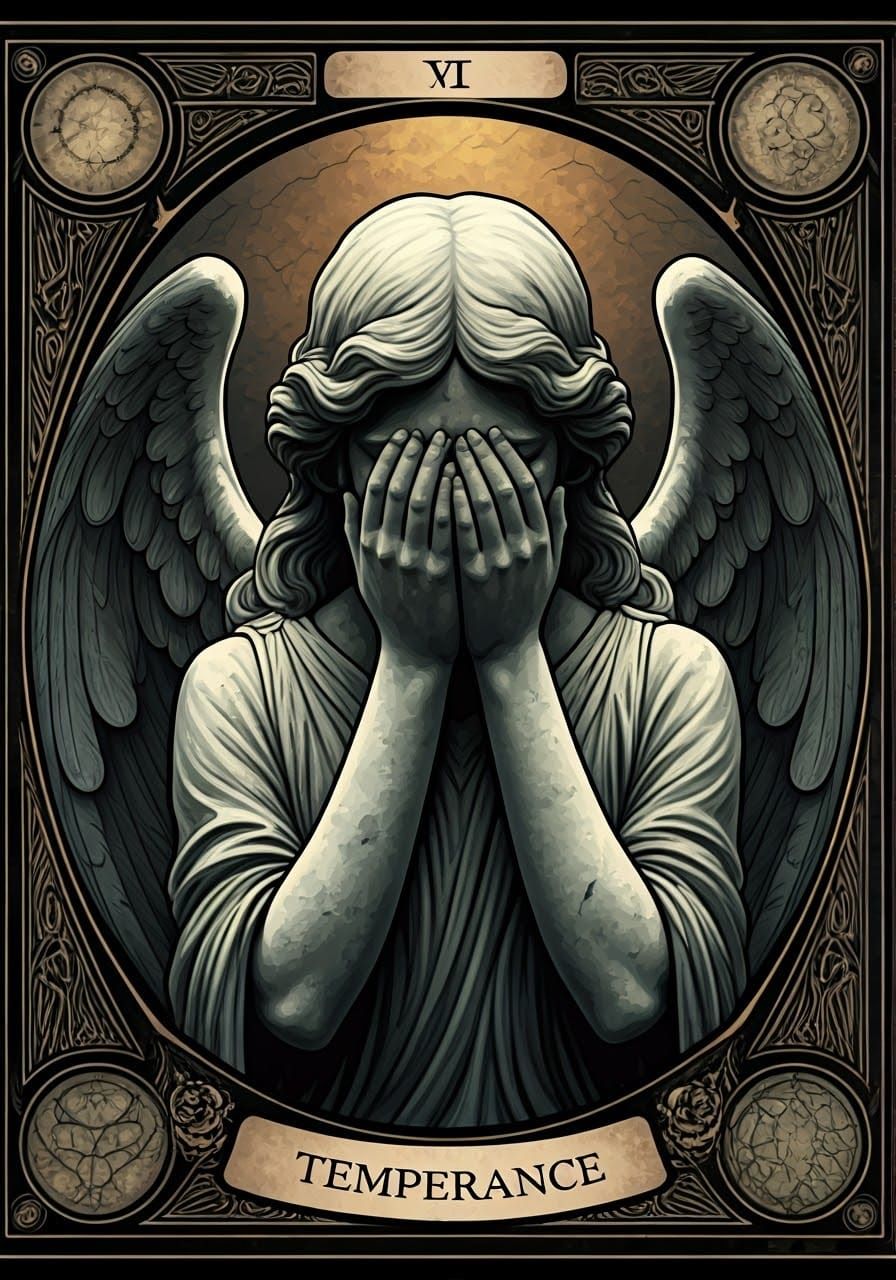 Elegant Weeping Angel Tarot Card in Fantasy Style