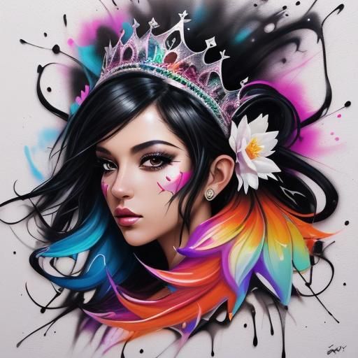 Romantic Woman with Swan in Graffiti Art Style