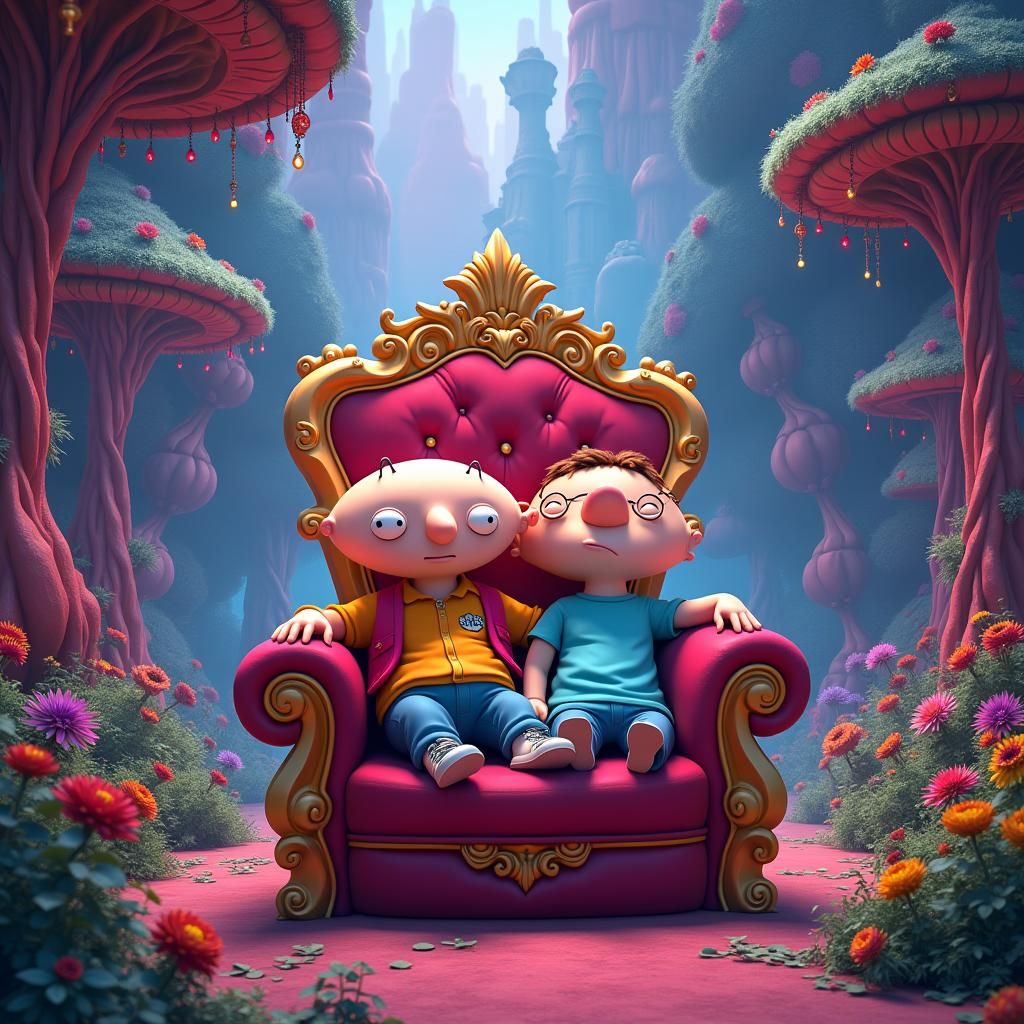 Adam Sandler and Stewie Griffin on Dreamlike Throne