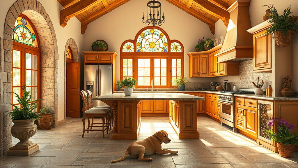 Photo-Realistic Italian Kitchen with Puppy in Tuscan Villa