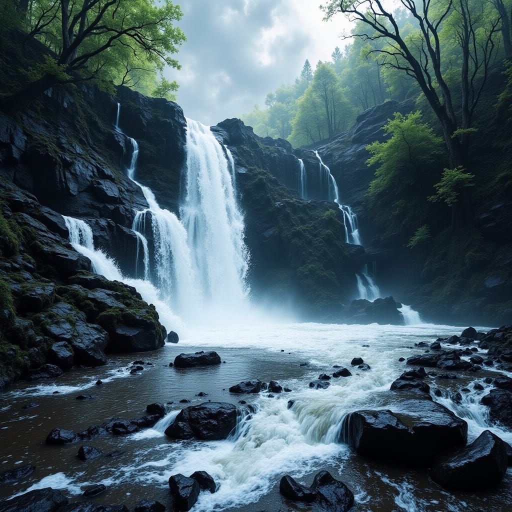 Grunge-Inspired Waterfall Scene