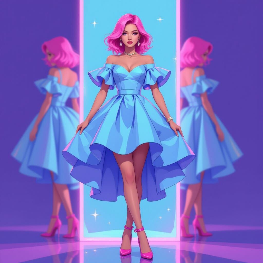 Futuristic Fashion: Woman with Mirror Pink Hair