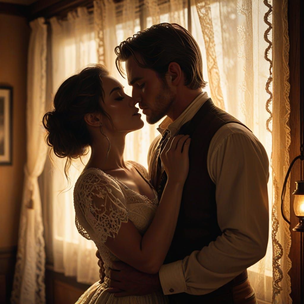 Romantic Western Kiss in Golden Hour Light