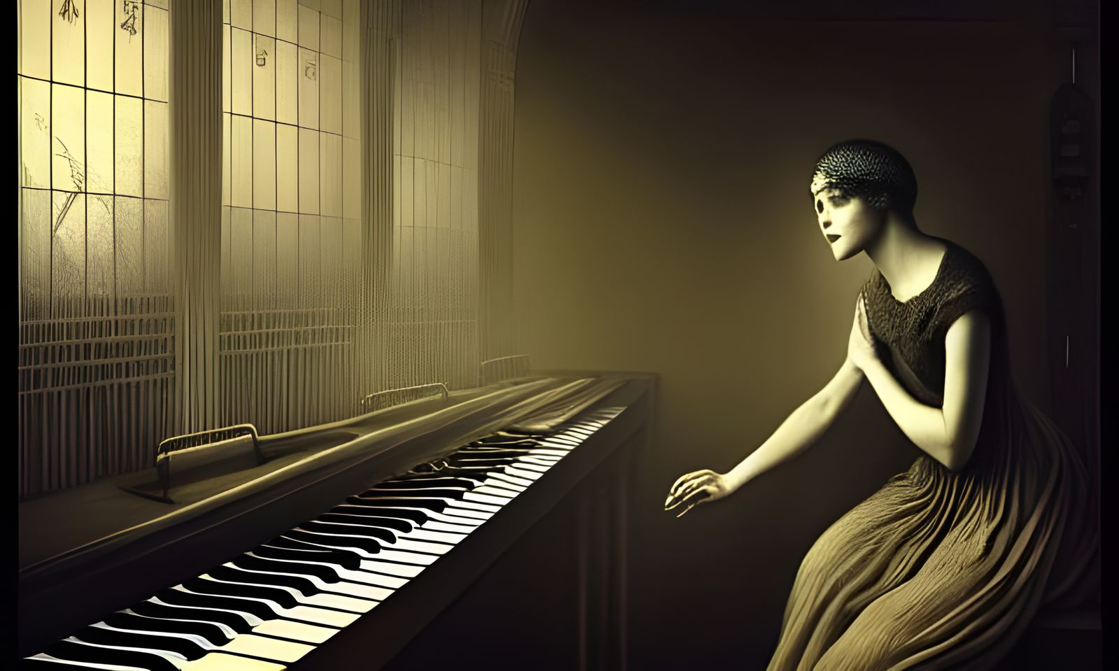 Melancholic Personification of Music in Detailed Rendering