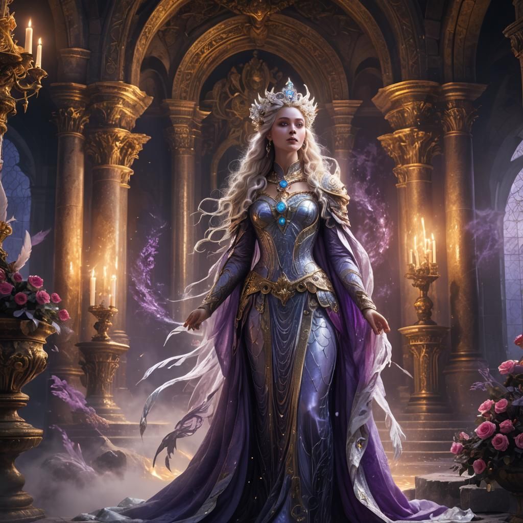 Ice Goddess in Ornate Castle, Baroque Fantasy Art
