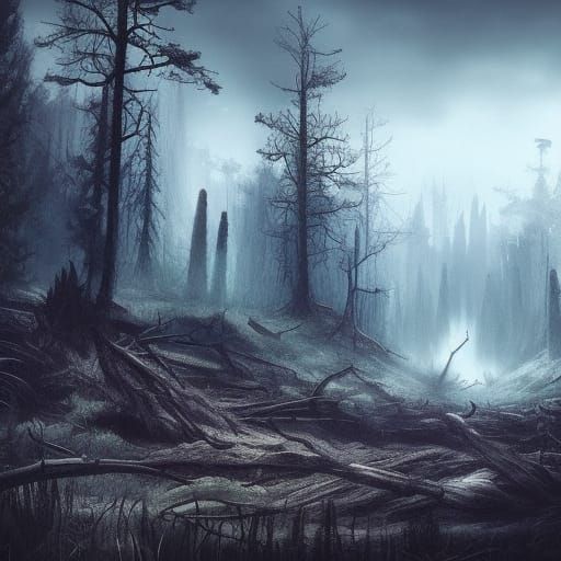 Post-Apocalyptic Forest Landscape in Matte Painting Style