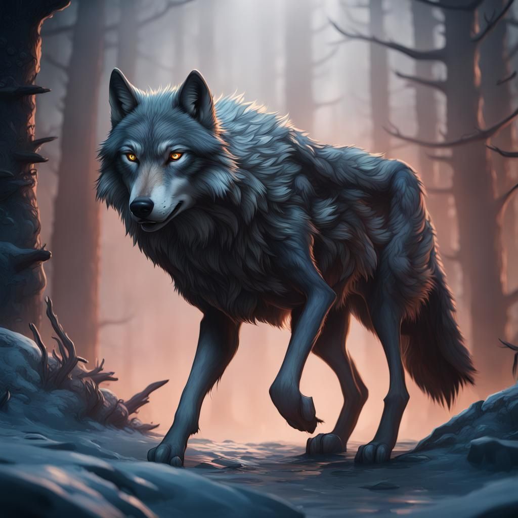 Detailed Wolf Matte Painting in Deep Color