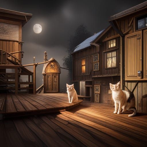 Adorable Cats in Detailed Matte Painting