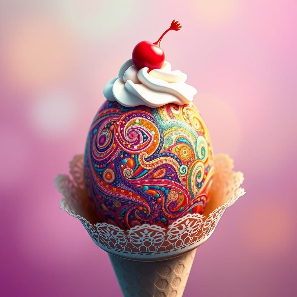 Vibrant Easter Egg in Ice Cream Cone with Whipped Cream and ...
