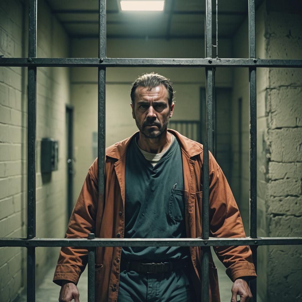 Dramatic Film Still of Man in Prison