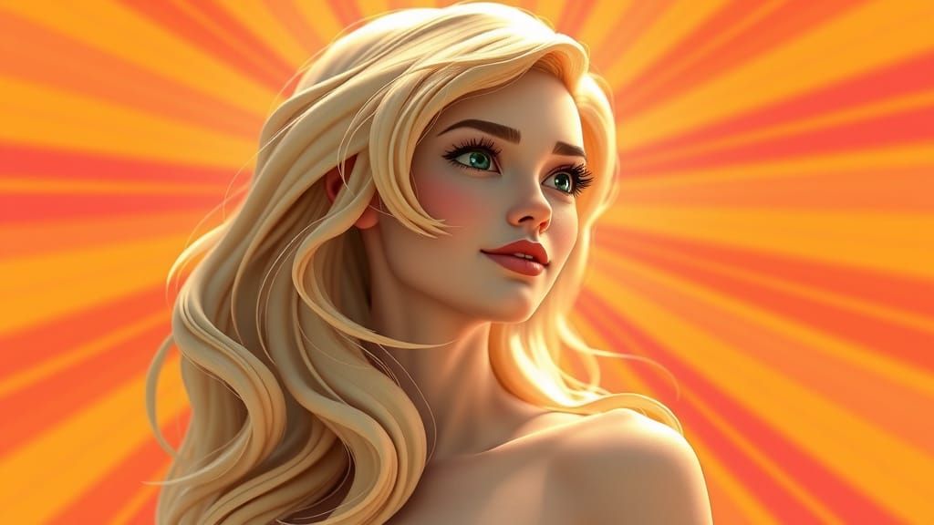 Sensuous Blonde Woman in Vibrant Pixar Style