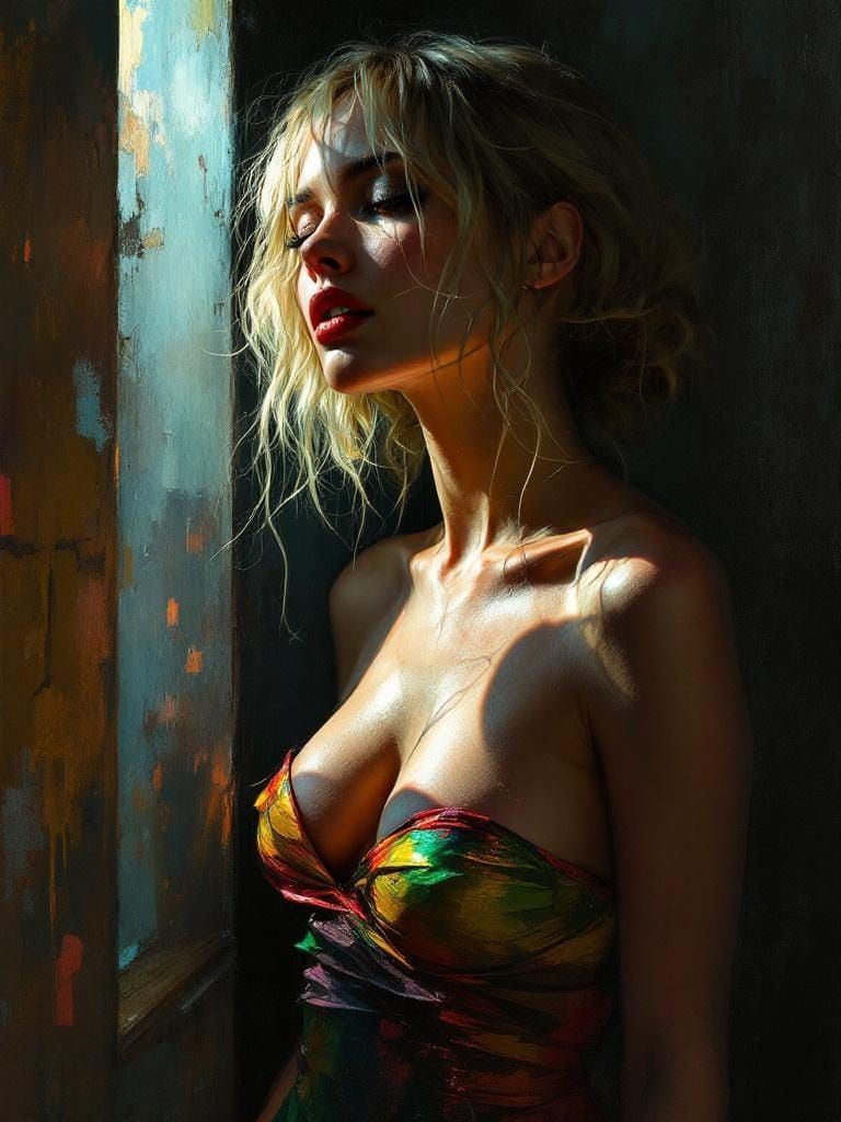 Luminous Woman in Rainbow Dress, Film Noir Art