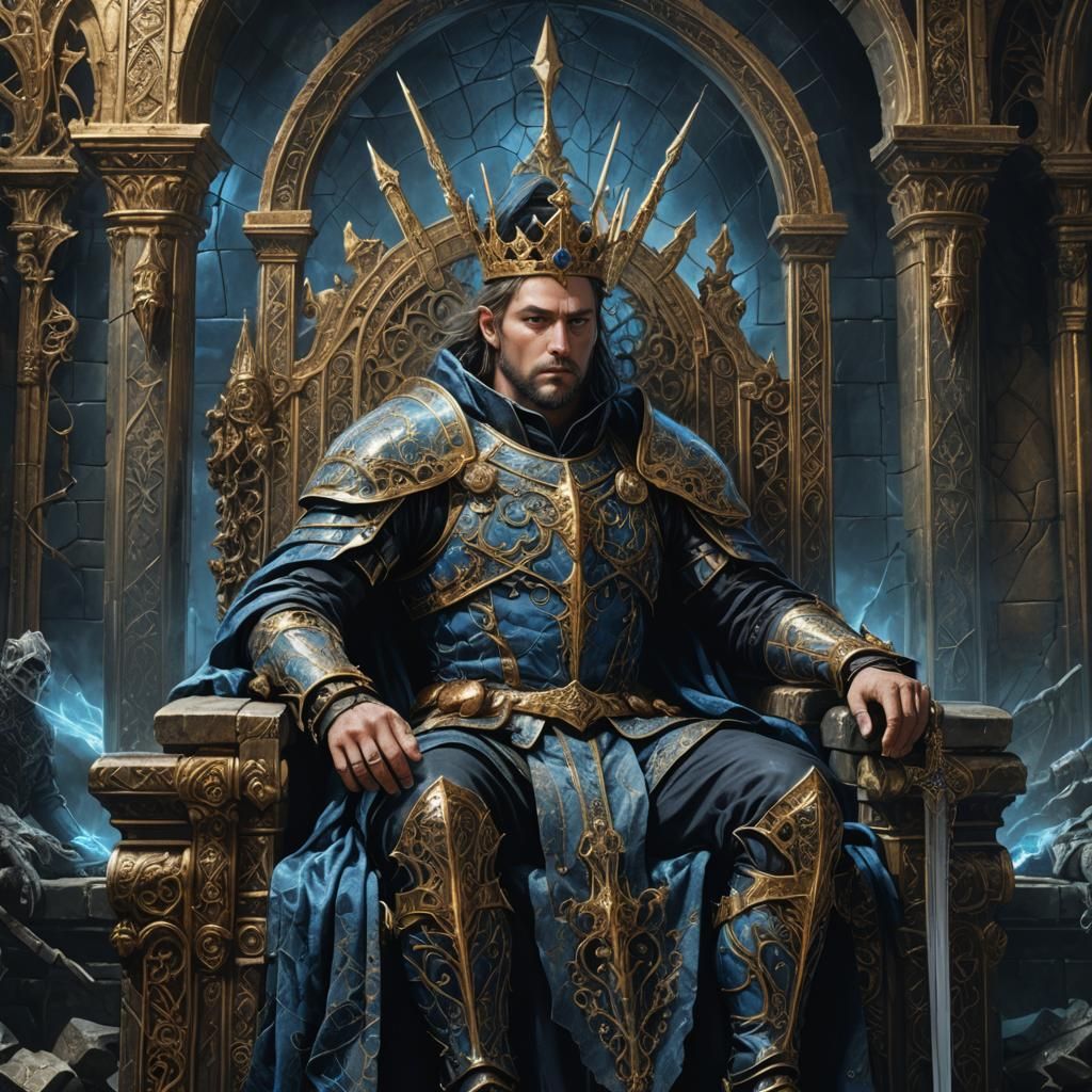 King on Throne in Dark Gothic Castle