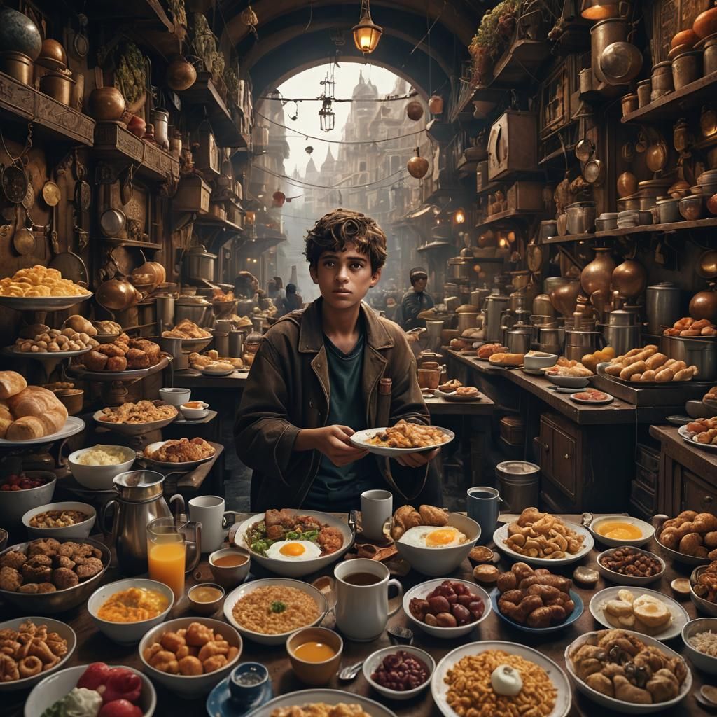 Boy's Gourmet Breakfast: Epic Digital Matte Painting