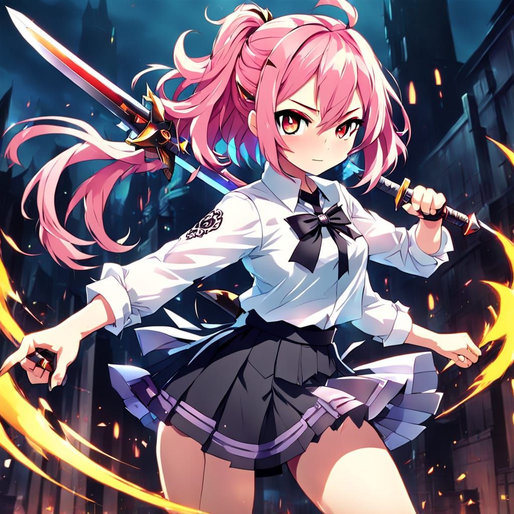 Anime Heroine Battles Evil Villain with Bright Hair