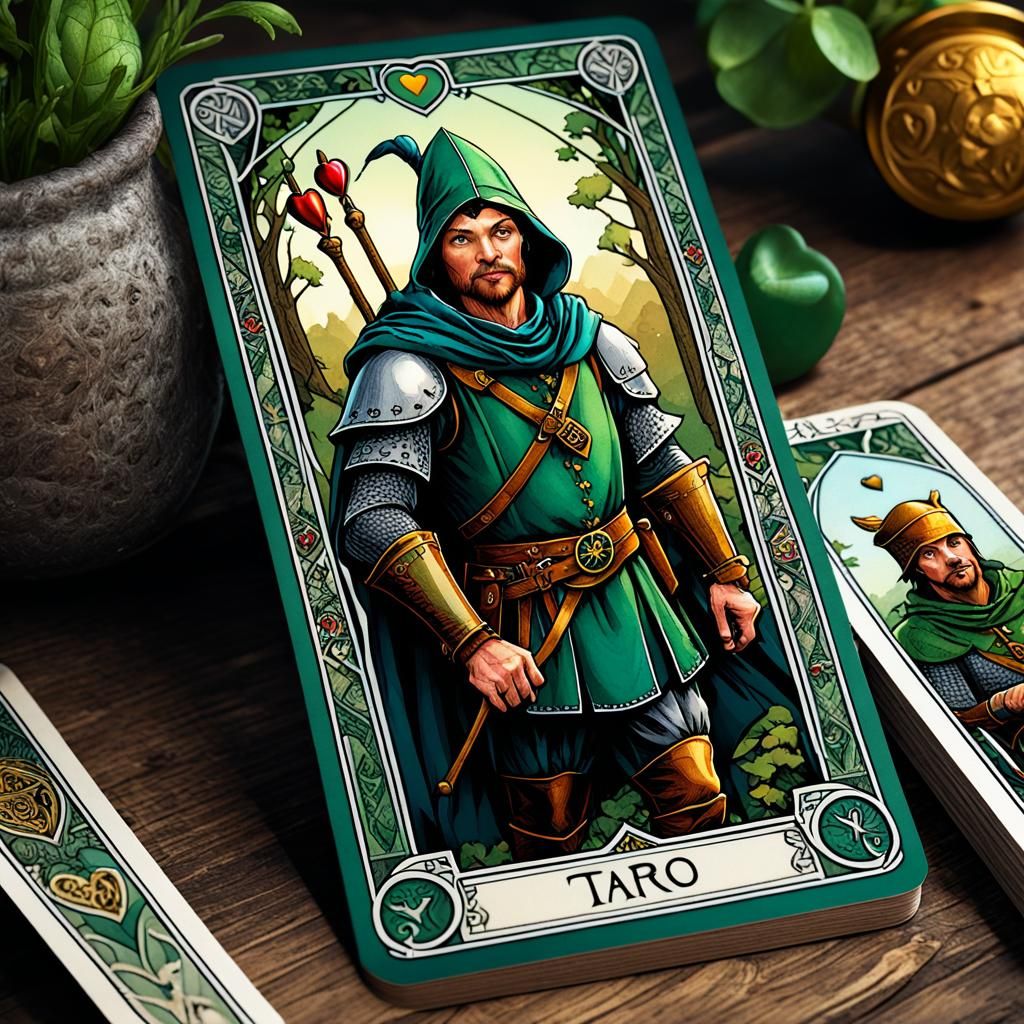 Robin Hood Tarot Card with Heart Accents