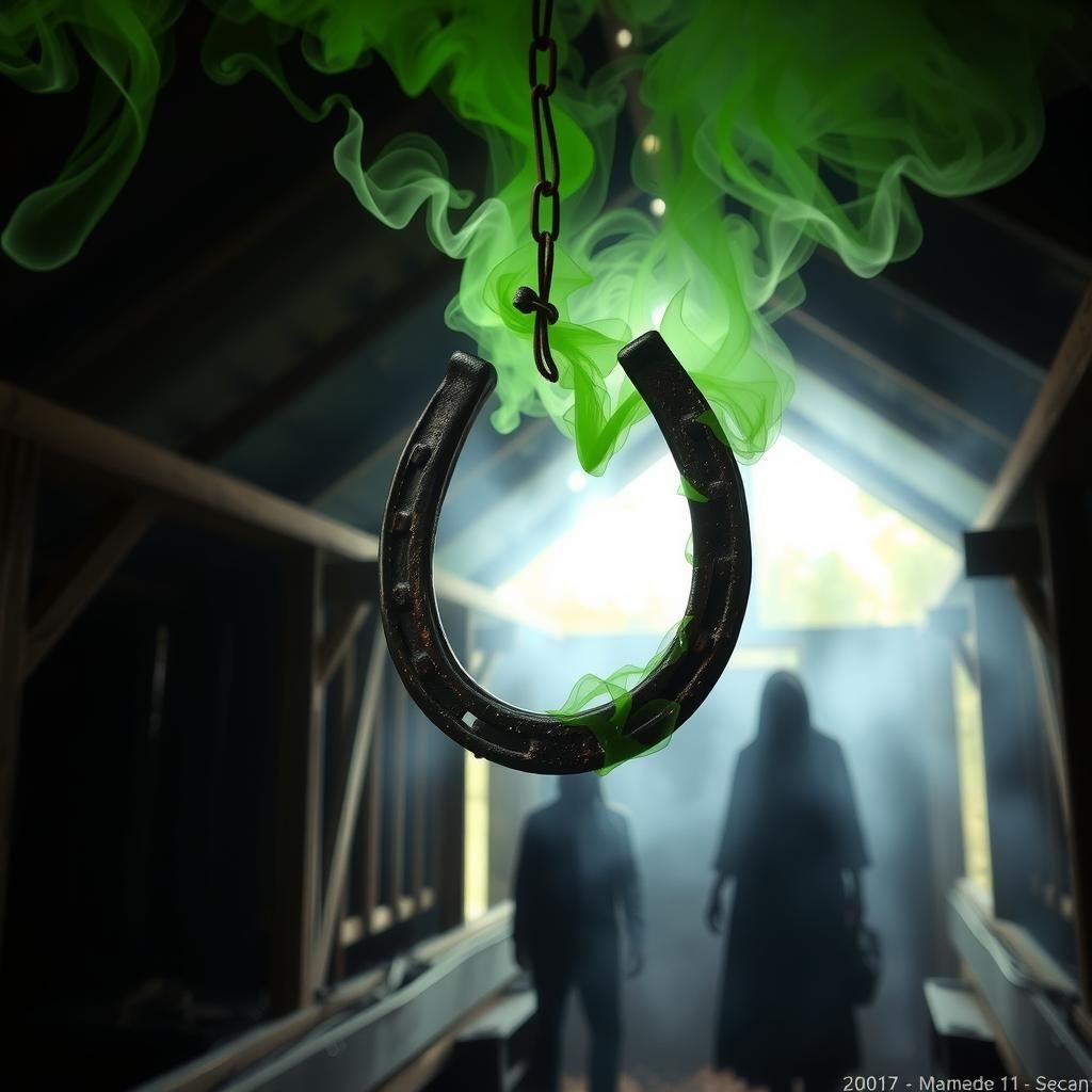 Eerie Horseshoe in Abandoned Barn with Green Smoke