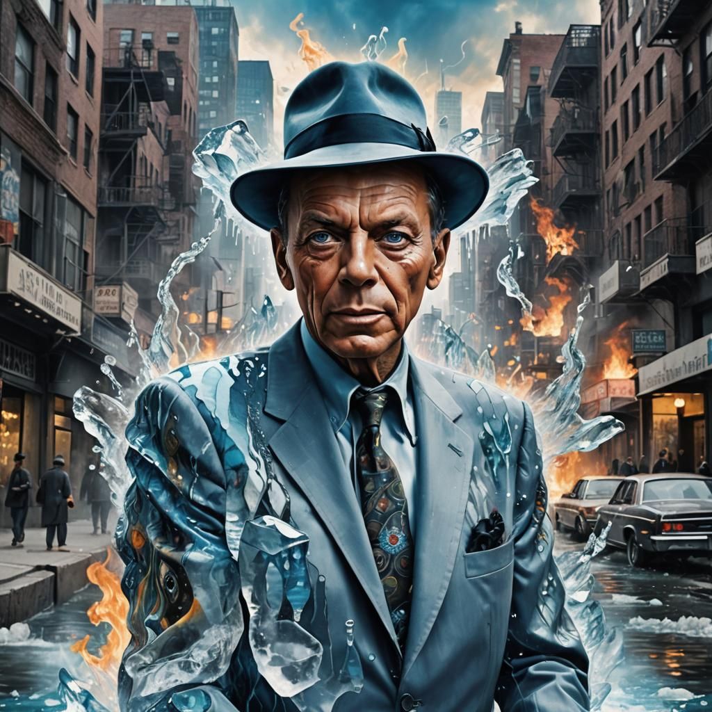 Surreal Psychedelic Shaman Street Scene with Frank Sinatra