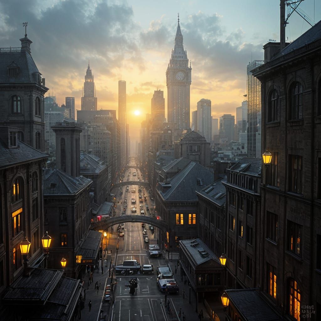 Metropolis Cityscape in 1900s Photographic Style
