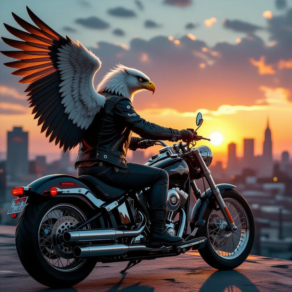 Griffin with Tattoos on Motorcycle in Noir Style