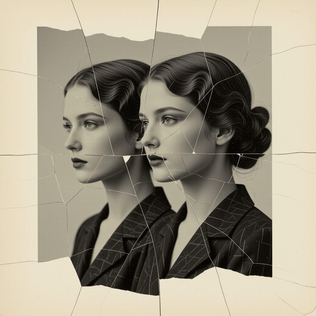 Surreal Double Exposure Postcard on Cracked Paper