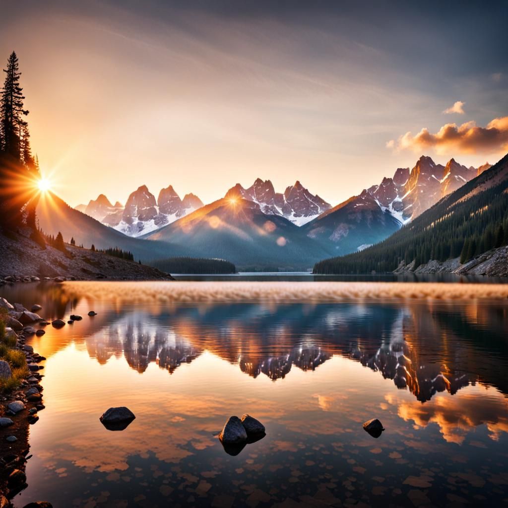 sunset over mountain peaks