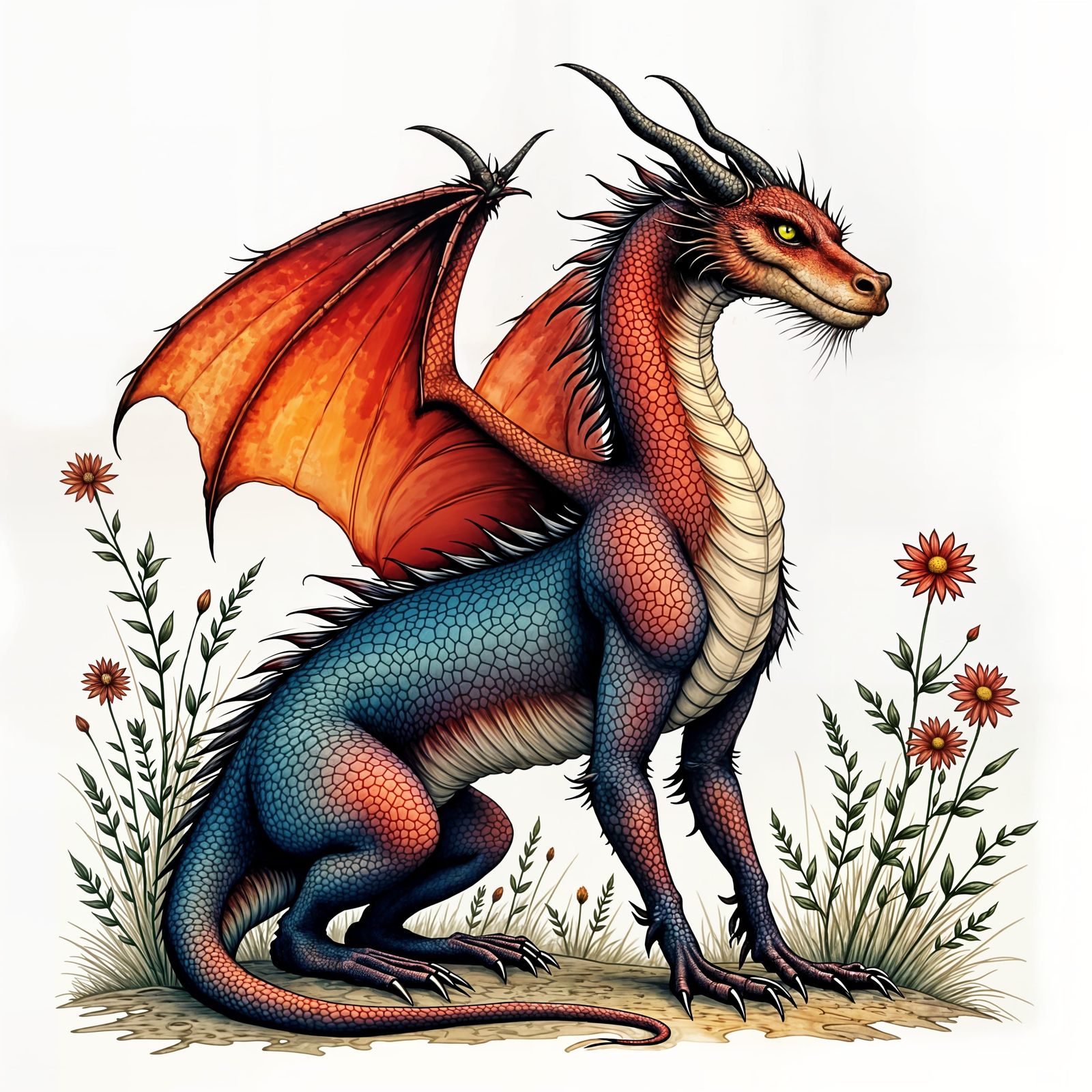 Dragon Illustration in Moody Surrealist Ink Style