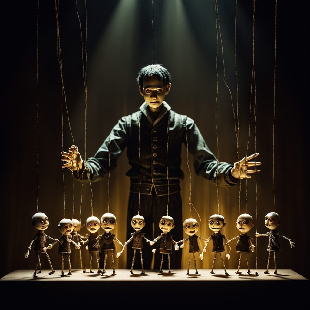 Mysterious Puppeteer Controlling Marionettes in a Haunted Th...