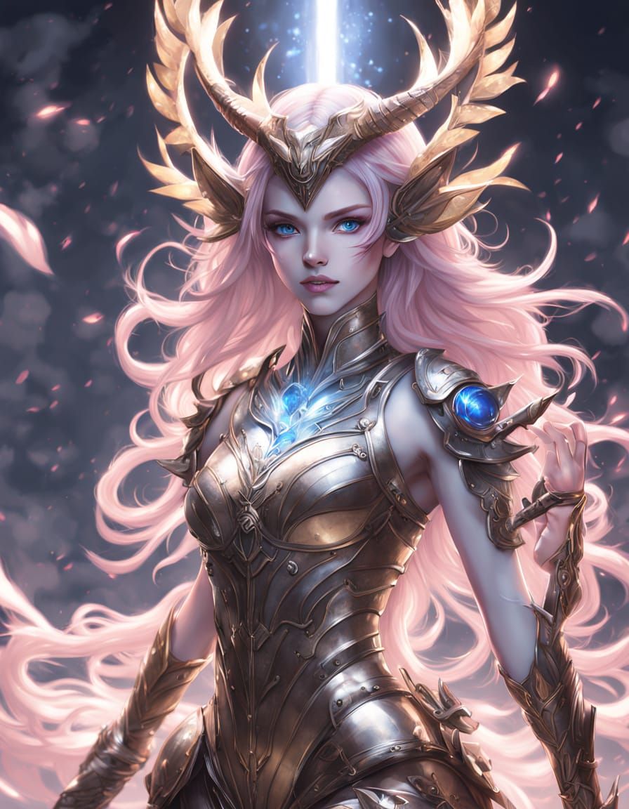 Majestic Alien Warrior in Cyberpunk Anime Style