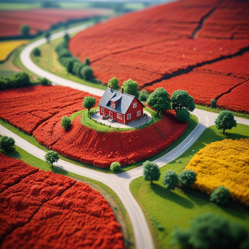 Miniature Tilt-Shift Red Landscape