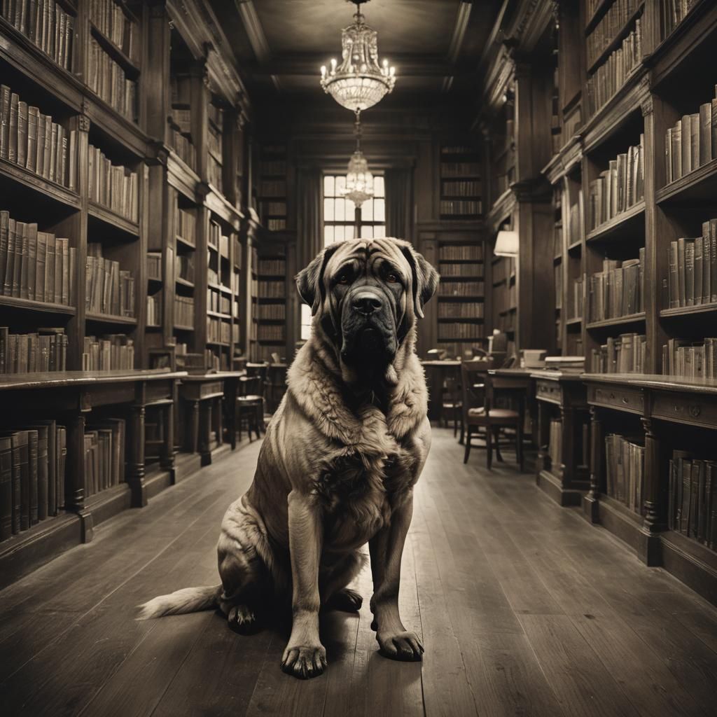 Majestic Mastiff in Vintage Library