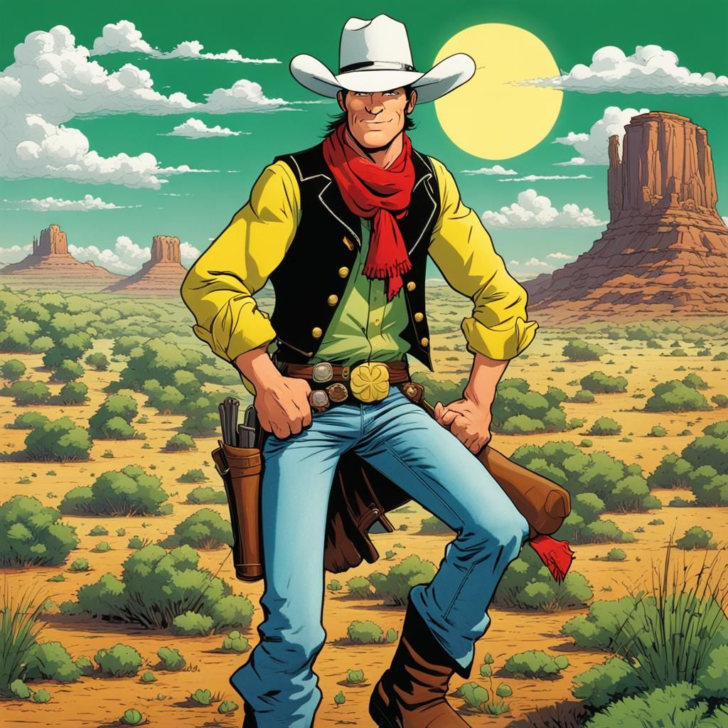 Cowboy Lucky Luke in Comic Book Art Style