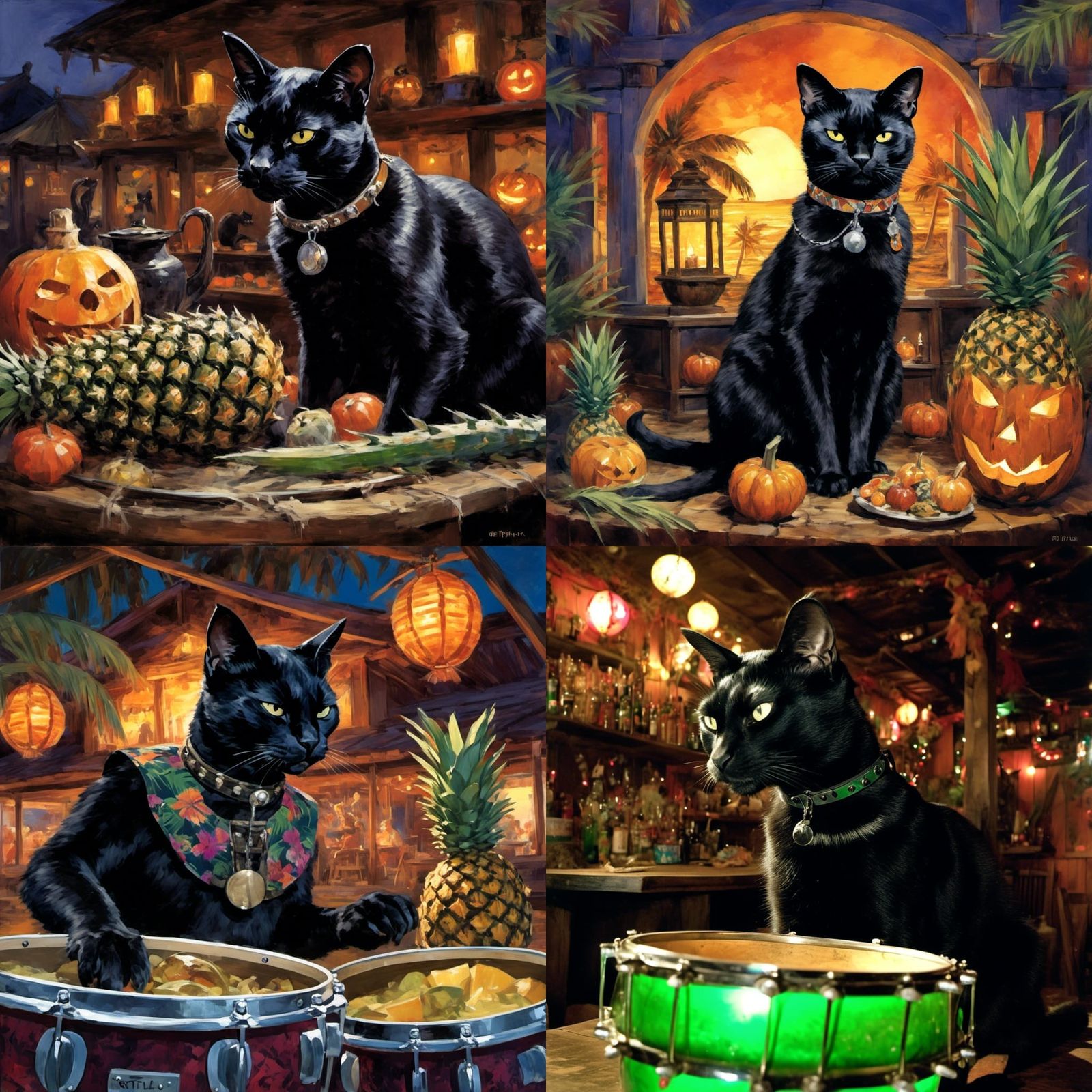 Black Cat Plays Drums at Haunted Tiki Bar