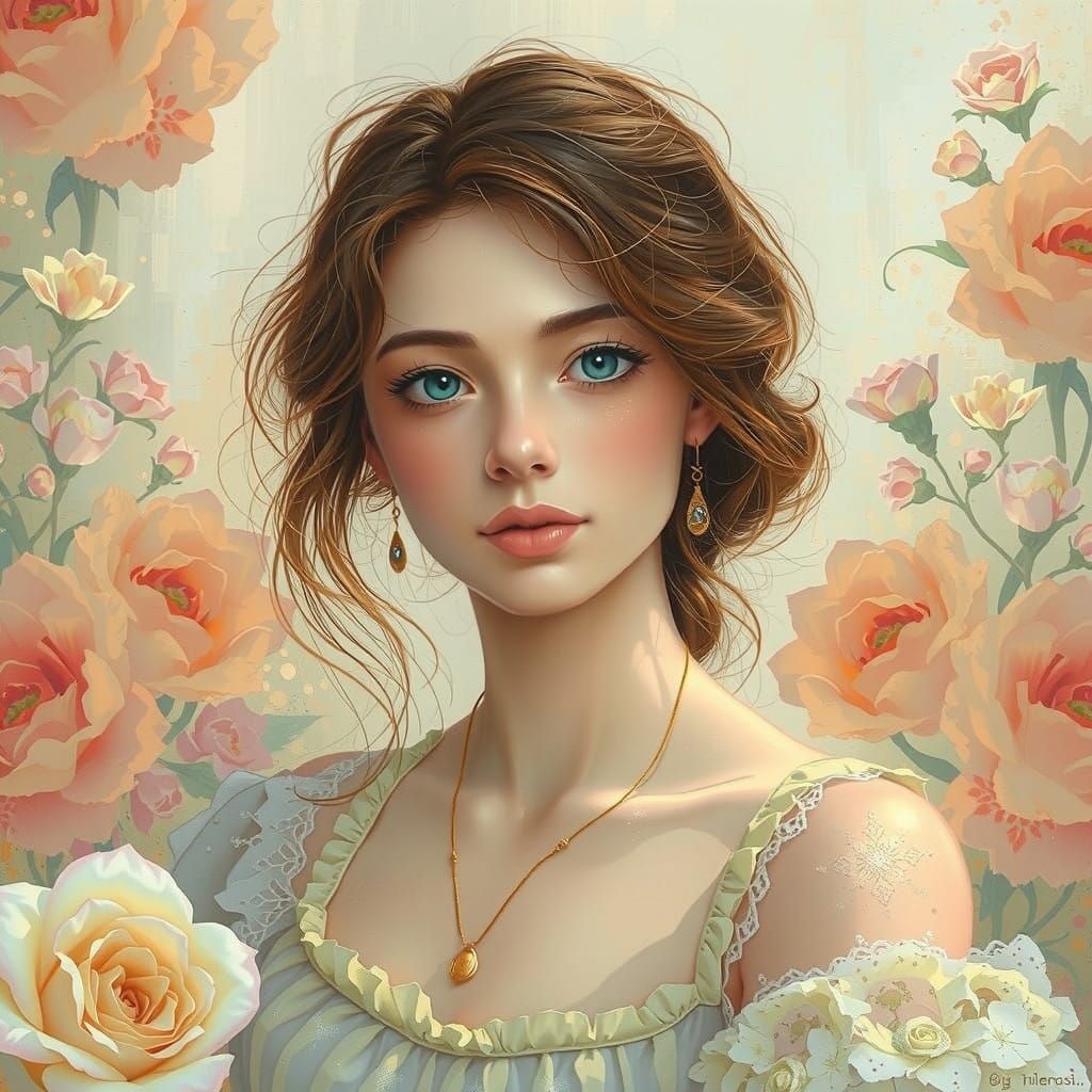 Whimsical Golden Goddess in Art Nouveau Style