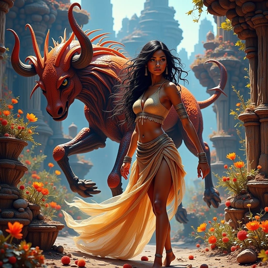 Futuristic Princess Ariadne Battles Minotaur in Concept Art ...