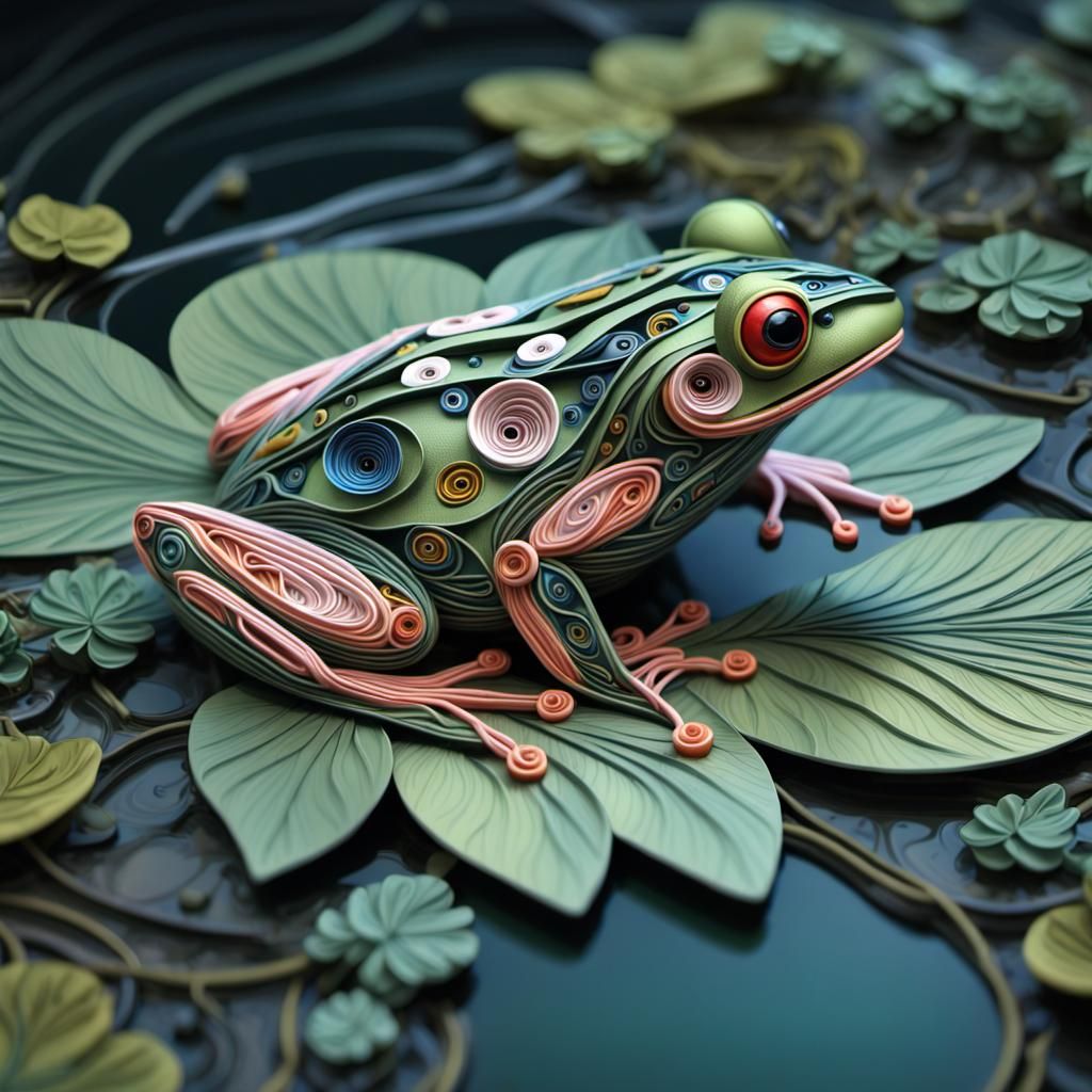 Cyberpunk Frog on Lilypad, 3D Render
