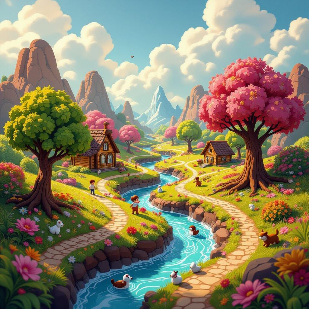 Chocolate Landscape in Vibrant Disney Style