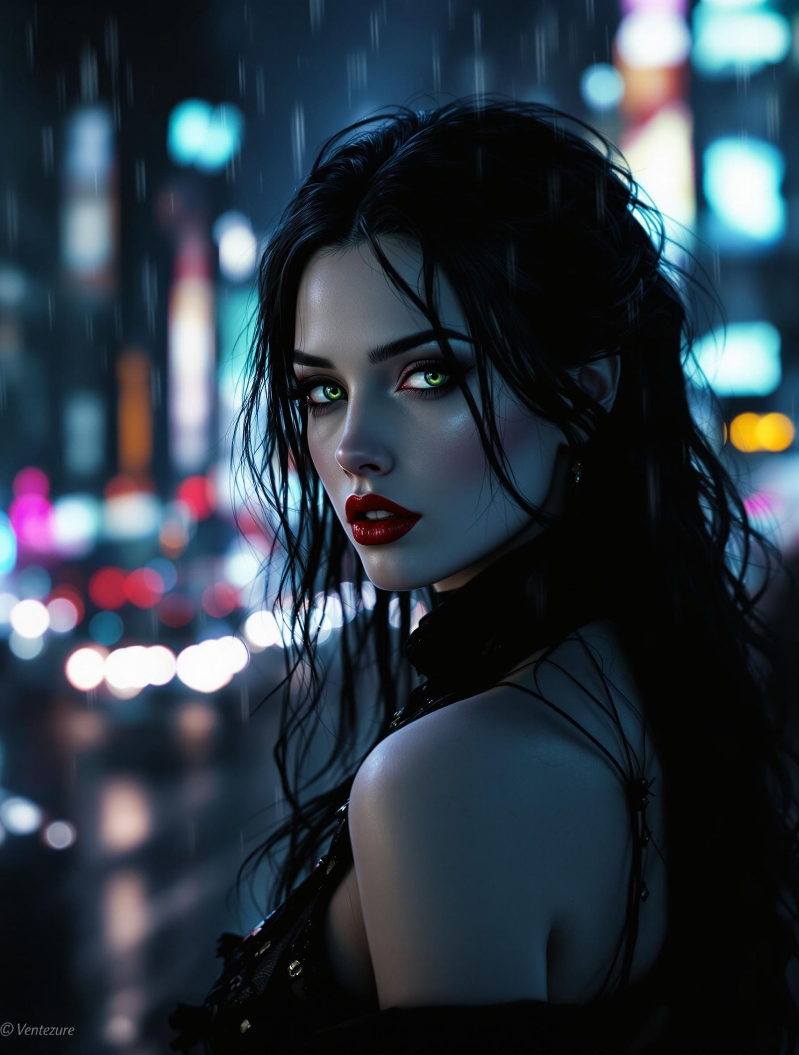 Surreal Noir Portrait of a Vampire Woman in the City