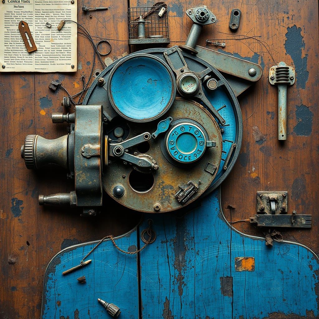 Abstract Expressionist Machine Shop in Burnt Blues