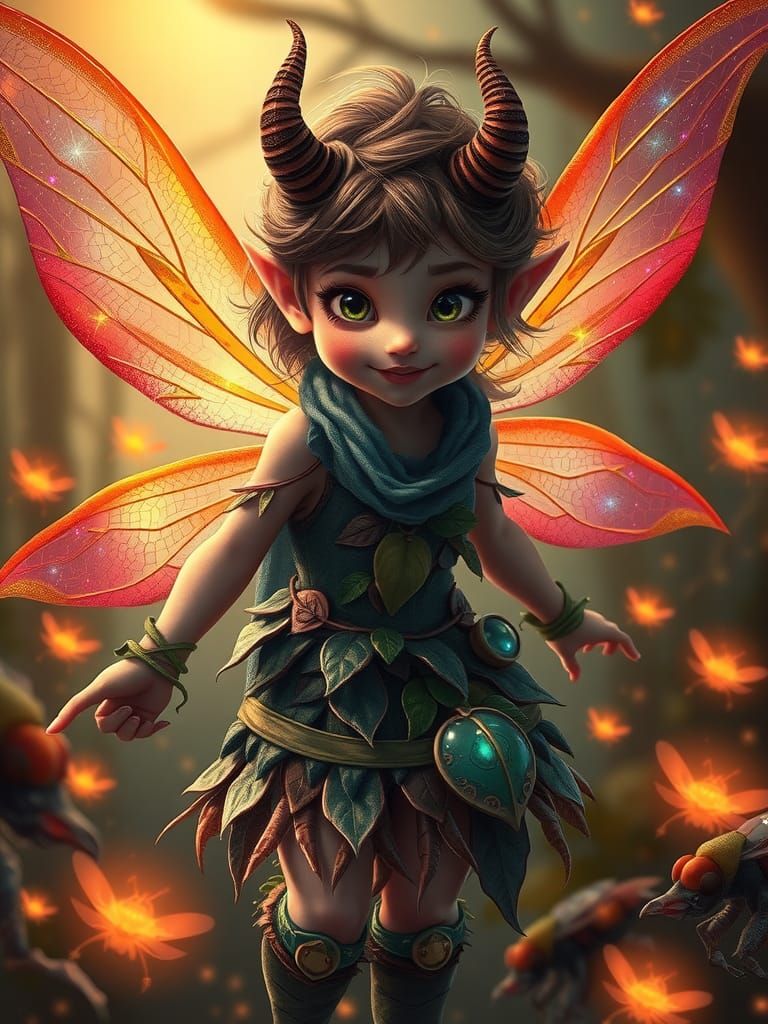 Mischievous Fairy with Twinkling Eyes in Primeval Forest