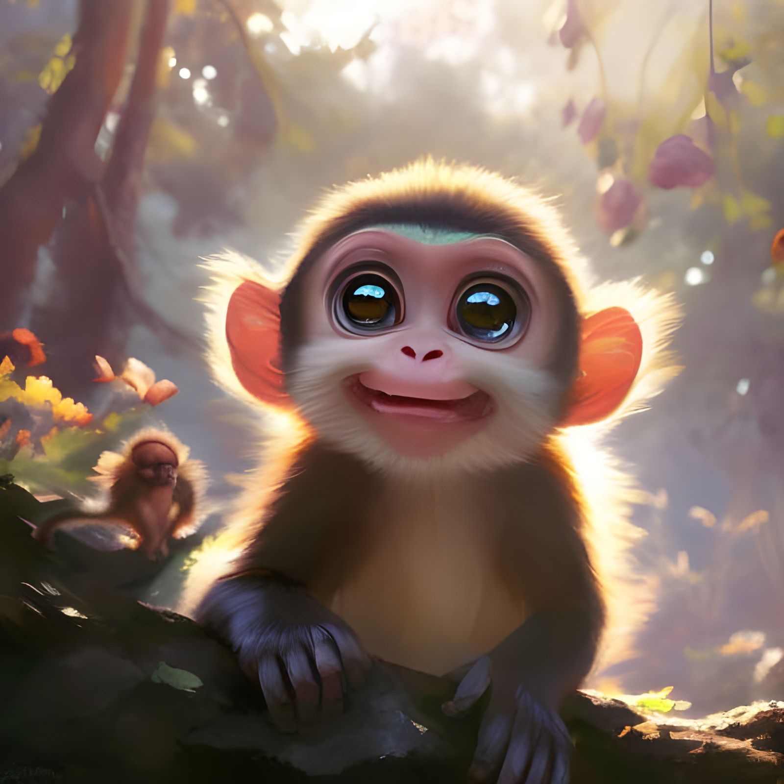Adorable Big-Eyed Monkey in Oil Painting Style